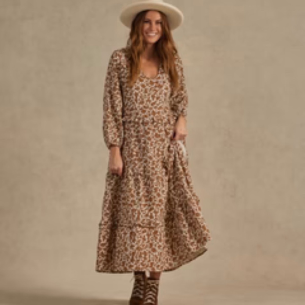 Rylee + Cru Brown Floral Midi Dress
